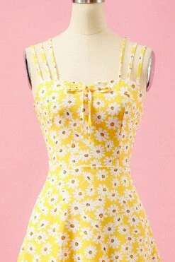 Black Floral Print Daisy Casual Dress -Zapaka Sales Store YYCGHX051106 yellow 03