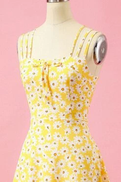 Black Floral Print Daisy Casual Dress -Zapaka Sales Store YYCGHX051106 yellow 04