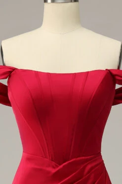 Mermaid Off The Shoulder Burgundy Plus Size Prom Dress With Split Front -Zapaka Sales Store YYGXH0019 Burgundy 4