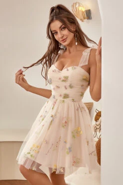 Cute A Line Spaghetti Straps Champagne Cocktail Dress With Embroidery -Zapaka Sales Store YYLH20485 3
