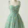 Green Short A-Line Graduation Dress With Embroidery