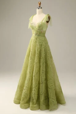 Light Green A-Line Prom Dress With Embroidery -Zapaka Sales Store YYLH30802 Light Green 3