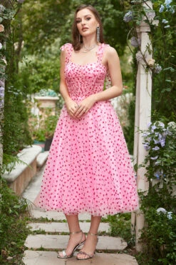 Pink Tulle A-line Midi Prom Dress With Hearts -Zapaka Sales Store YYLH30805Pink 1 first