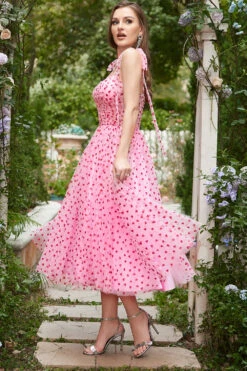 Pink Tulle A-line Midi Prom Dress With Hearts -Zapaka Sales Store YYLH30805Pink 3
