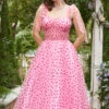 Pink Tulle A-line Midi Prom Dress With Hearts