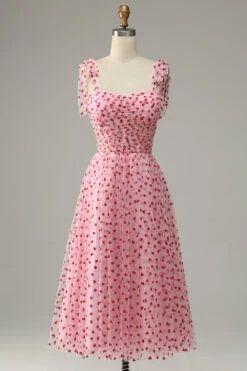 Pink Tulle A-line Midi Prom Dress With Hearts -Zapaka Sales Store YYLH30805 Pink 1 first