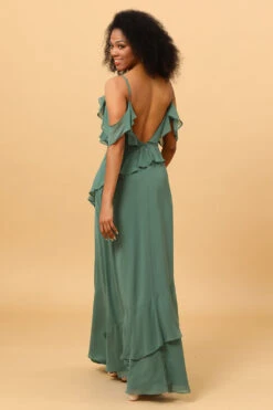 Eucalyptus Spaghetti Straps Long Bridesmaid Dress With Ruffles -Zapaka Sales Store YYLH30820Eucalyptus 2