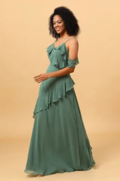 Eucalyptus Spaghetti Straps Long Bridesmaid Dress With Ruffles -Zapaka Sales Store YYLH30820Eucalyptus 3