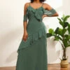 Eucalyptus Spaghetti Straps Long Bridesmaid Dress With Ruffles