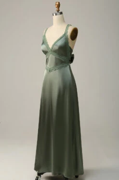 V-Neck Open Back Dusty Green Bridesmaid Dress With Lace -Zapaka Sales Store YYLH30880 20Dusty 20Green 20 3