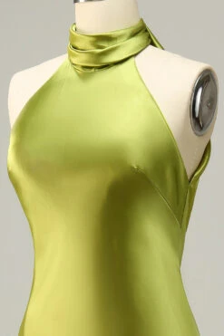 Halter Open Back Lemon Green Long Bridesmaid Dress -Zapaka Sales Store YYLH30904 Lemon Green 2