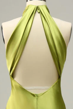 Halter Open Back Lemon Green Long Bridesmaid Dress -Zapaka Sales Store YYLH30904 Lemon Green 4