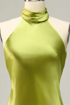Halter Open Back Lemon Green Long Bridesmaid Dress -Zapaka Sales Store YYLH30904 Lemon Green 6