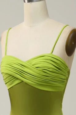 Sheath Spaghetti Straps Lemon Green Bridesmaid Dress With Silt -Zapaka Sales Store YYLH30906 Lemon Green 2