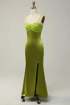 Sheath Spaghetti Straps Lemon Green Bridesmaid Dress With Silt -Zapaka Sales Store YYLH30906 Lemon Green 3