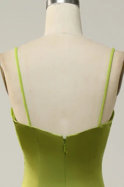 Sheath Spaghetti Straps Lemon Green Bridesmaid Dress With Silt -Zapaka Sales Store YYLH30906 Lemon Green 4