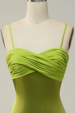 Sheath Spaghetti Straps Lemon Green Bridesmaid Dress With Silt -Zapaka Sales Store YYLH30906 Lemon Green 6