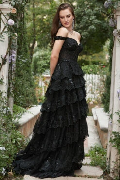 Long Off The Shoulder Black Tiered Prom Dress 12 Long Off The Shoulder Black Tiered Prom Dress -Zapaka Sales Store YYZL397 Black 5 eaeb5ddc f20f 4201 9864 a7b55273e3c2