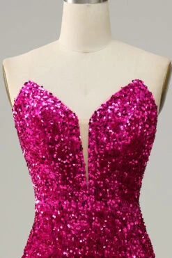 Hot Pink Strapless Sequin Prom Dress With Slit -Zapaka Sales Store YYZL403 20Fuchsia 4