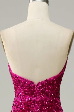 Hot Pink Strapless Sequin Prom Dress With Slit -Zapaka Sales Store YYZL403 20Fuchsia 6