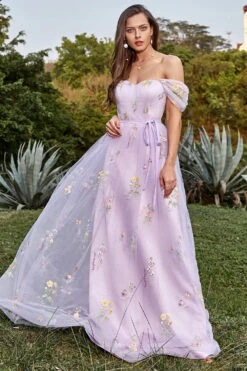 Lavender A Line Tulle Off Shoulder Prom Dress -Zapaka Sales Store YYZL425Lavender 1 first