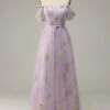 Lavender A Line Tulle Off Shoulder Prom Dress