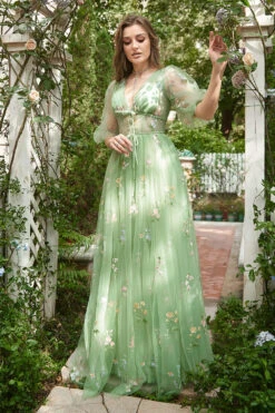 A-Line V-Neck Embroidery Lavender Long Prom Dress With Short Sleeves -Zapaka Sales Store YYZL500Green 6 f1e839b1 ee7b 4ffe 9104 0b6dfc9d8c2a