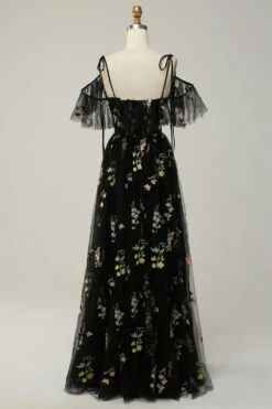 A-Line V-Neck Spaghetti Straps Embroidery Green Long Prom Dress With Slit -Zapaka Sales Store YYZL501 Black 2 5c27b880 16e6 4d03 9296 19f276b28452