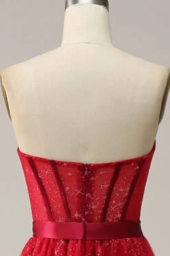 Red Strapless Tulle Corset Prom Dress -Zapaka Sales Store YYZL509 Dark Red 6