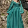 A Line Sweetheart Dark Green Long Prom Dress With Long Sleeves