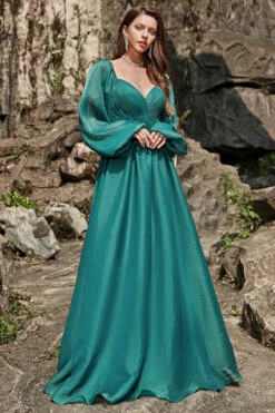 A Line Sweetheart Dark Green Long Prom Dress With Long Sleeves -Zapaka Sales Store YYZL515DarkGreen 4