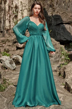A Line Sweetheart Dark Green Long Prom Dress With Long Sleeves -Zapaka Sales Store YYZL515DarkGreen 5