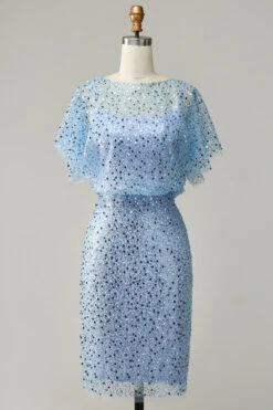Grey Blue Sequins Bodycon Cocktail Dress