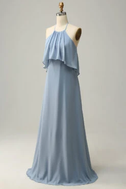 A Line Halter Neck Blue Long Bridesmaid Dress -Zapaka Sales Store YYZL546 20Blue 3