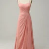 A Line Spaghetti Straps Blush Long Bridesmaid Dress