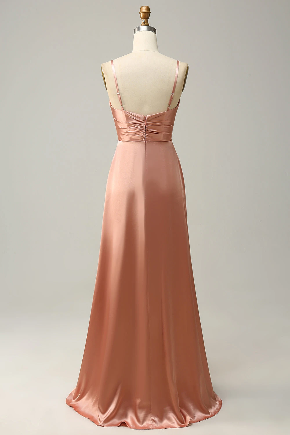 Blush Spaghetti Straps A Line Bridesmaid Dress With Slit 2 Blush Spaghetti Straps A Line Bridesmaid Dress With Slit - Image 2