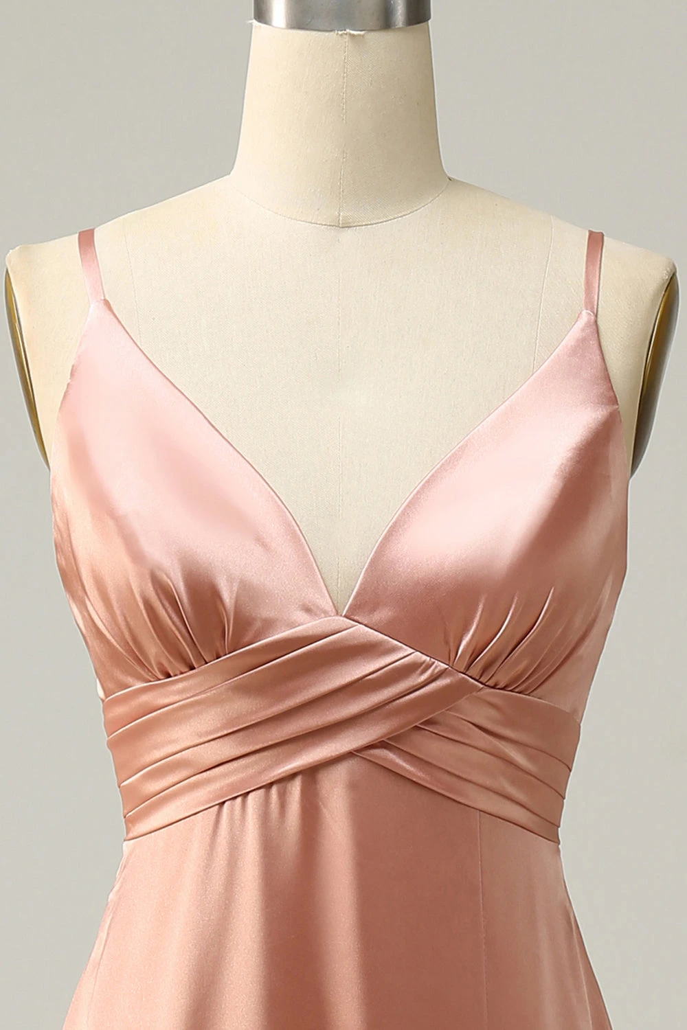 Blush Spaghetti Straps A Line Bridesmaid Dress With Slit 4 Blush Spaghetti Straps A Line Bridesmaid Dress With Slit - Image 4