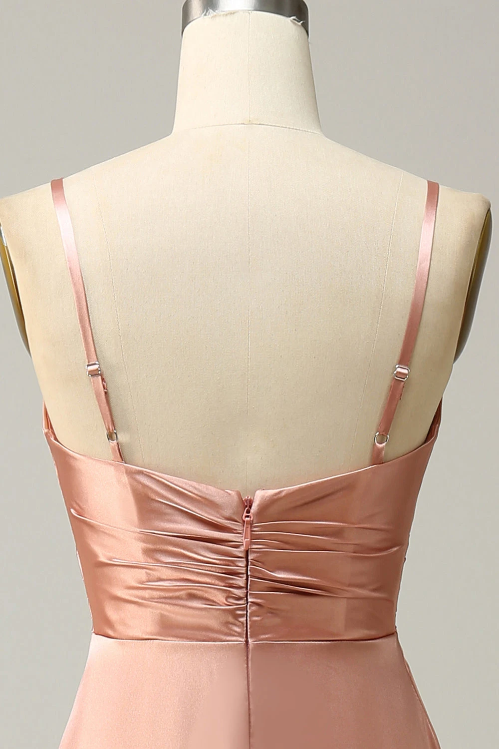 Blush Spaghetti Straps A Line Bridesmaid Dress With Slit 6 Blush Spaghetti Straps A Line Bridesmaid Dress With Slit - Image 6