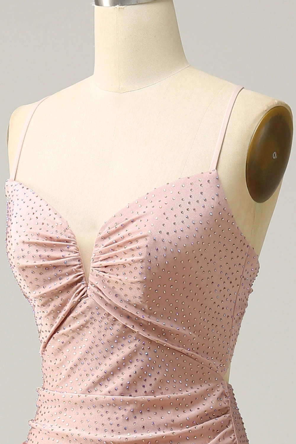 Mermaid Spaghetti Straps Blush Long Prom Dress With Beading 5 Mermaid Spaghetti Straps Blush Long Prom Dress With Beading - Image 5