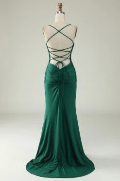 Mermaid Spaghetti Straps Royal Blue Plus Size Prom Dress With Criss Cross Back -Zapaka Sales Store YYZL608 Dark Green 2