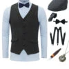 Black Shawl Lapel Men's Vest With 6 Pieces Accessories Set
