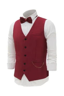 Burgundy Chain Men's Vest With 5 Pieces Accessories Set -Zapaka Sales Store YYZLHB230111 20Burgundy 3