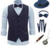 Navy Chain Men's Vest With 5 Pieces Accessories Set