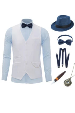 White Chain Men's Vest With 5 Pieces Accessories Set