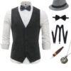 Dark Grey Pinstriped Men's Vest With 5 Pieces Accessories Set