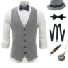 Light Grey Pinstriped Men's Vest With 5 Pieces Accessories Set
