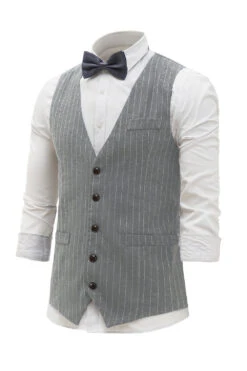 Light Grey Pinstriped Men's Vest With 5 Pieces Accessories Set -Zapaka Sales Store YYZLHB230120 20Light 20Grey 3