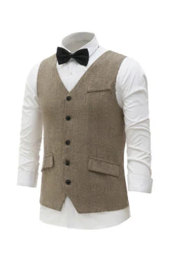 Khaki Shawl Lapel Men's Vest With 5 Piece Accessories Set -Zapaka Sales Store YYZLHB230122 20khaki 3