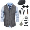 Grey Notched Lapel Men's Vest With Accessories Set