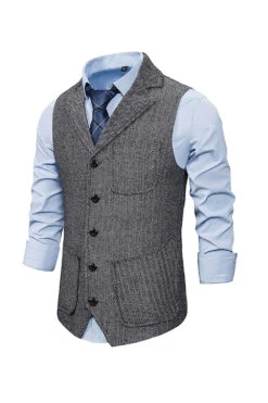 Grey Notched Lapel Men's Vest With Accessories Set -Zapaka Sales Store YYZLHB230127 20Grey 3